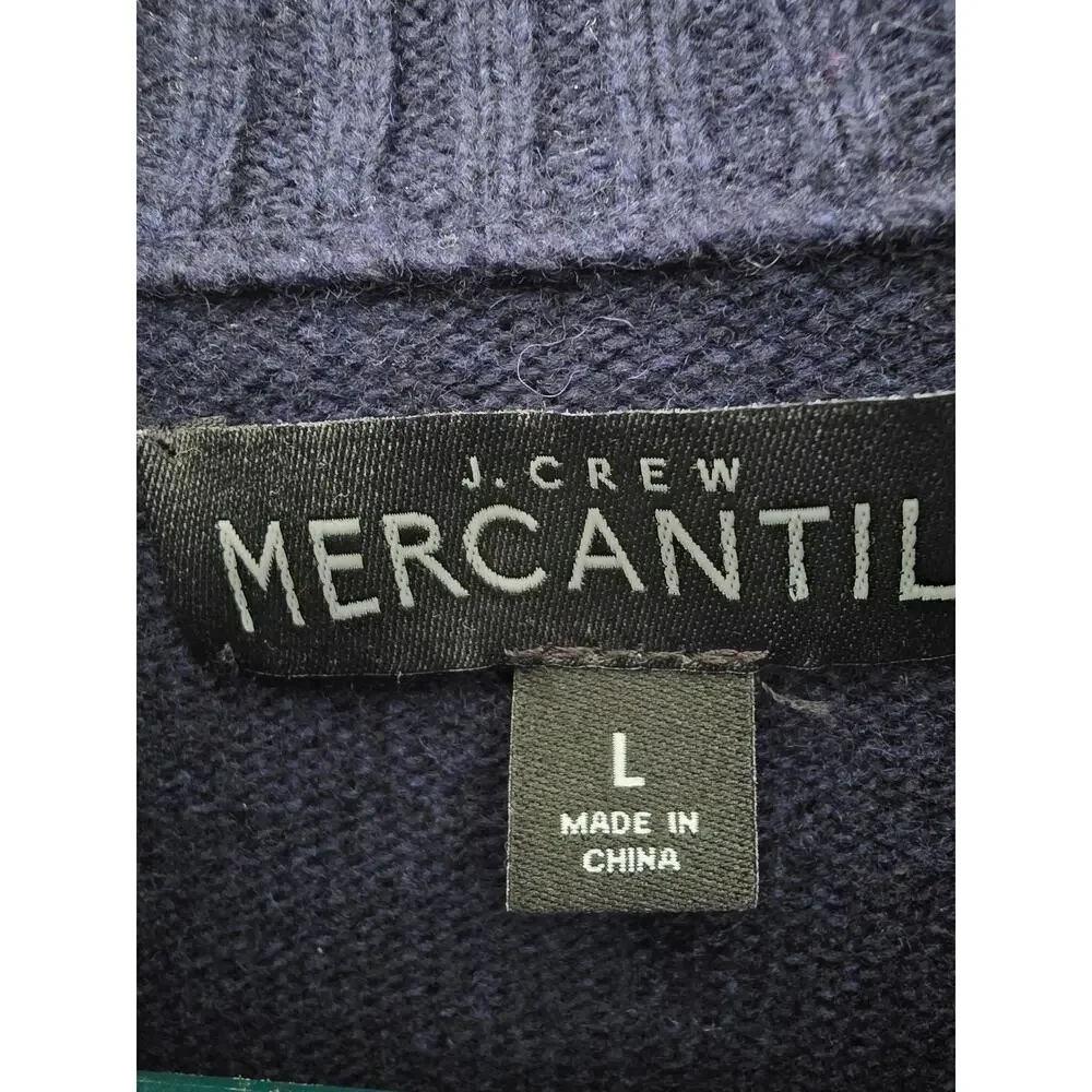 J. Crew Mercantile Lambs Wool Blend Sweater‎ L Mens Blue Long Sleeve Warm